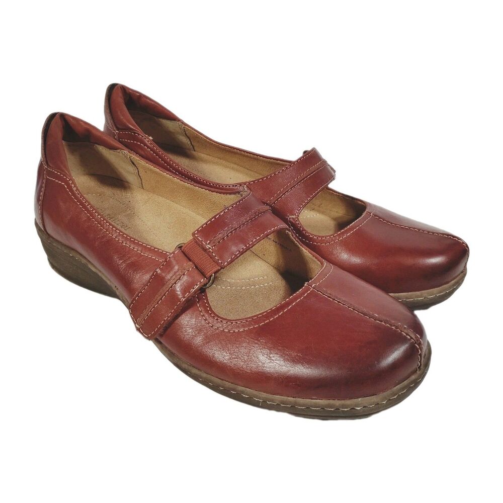 Naturalizer Mosa Comfort Shoes Womens 9.5W Red Flats Mary Janes Wide Preppy